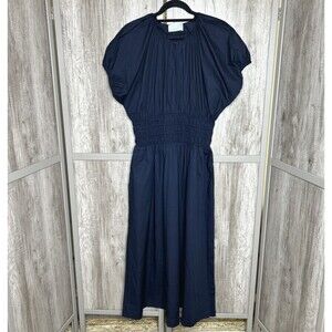 Modern Citizen Kyla Organic Cotton Blouson Dress Maxi Dark Navy Size L